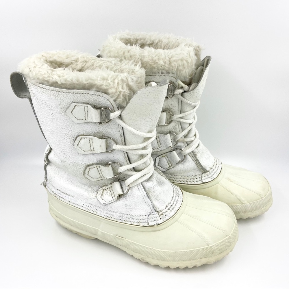 SOREL Manitou White Leather Winter Snow Boots 6/7